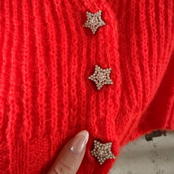 Vicolo Women's Vibrant Red-Orange Cropped Cardigan - Picture 3 of 7